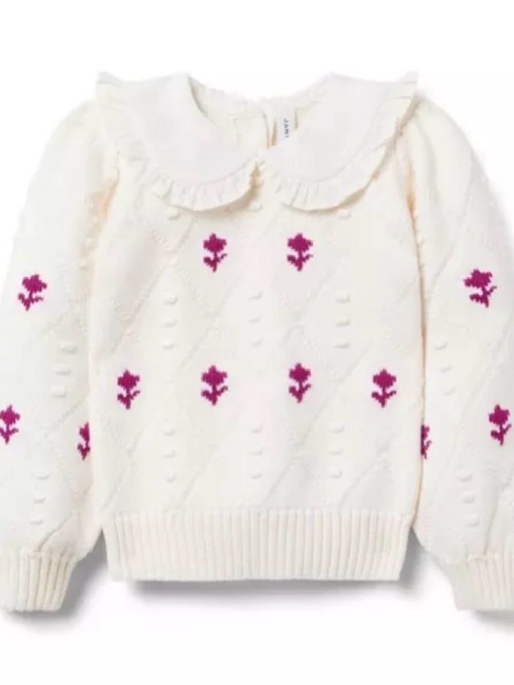 Janie and Jack Girl Ivory Floral Cable Knit Collared Sweater Size 5